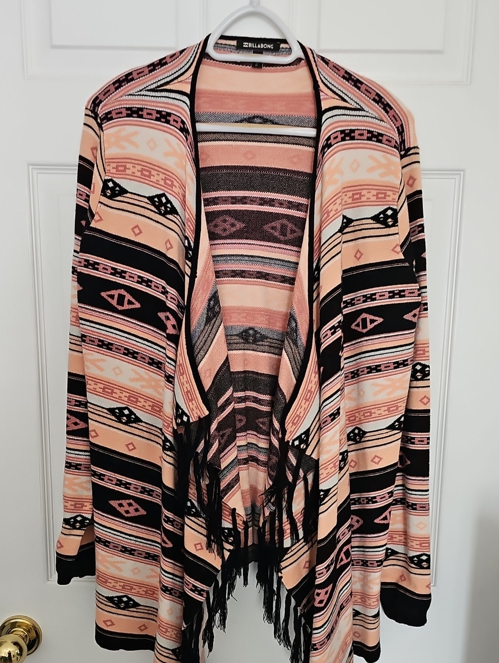 Billabong Pink and Black Aztec Fringe Cardigan